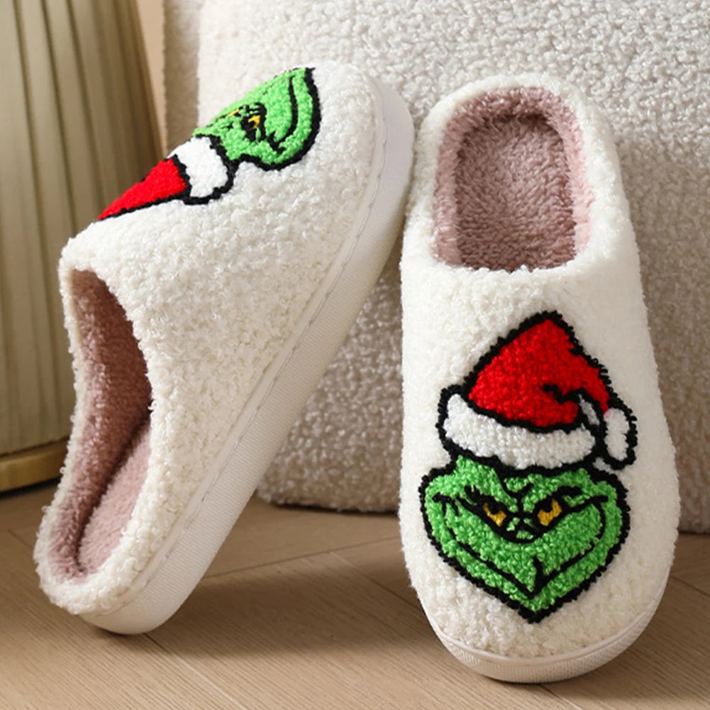 Grinch Flat Thermal Slippers Comfortable Fluffy Home Slippers for Indoor