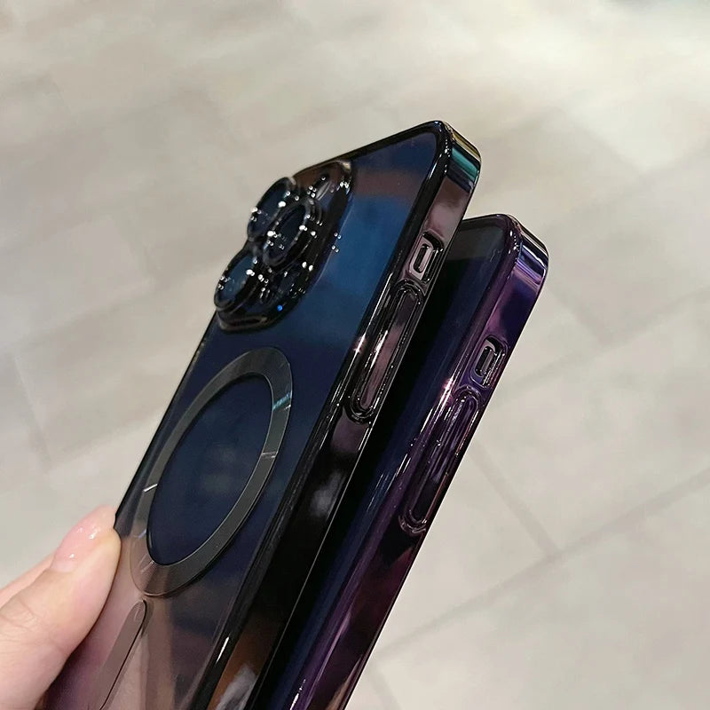 Luxury Magnetic Plating Clear Case For Magsafe Wireless Charging