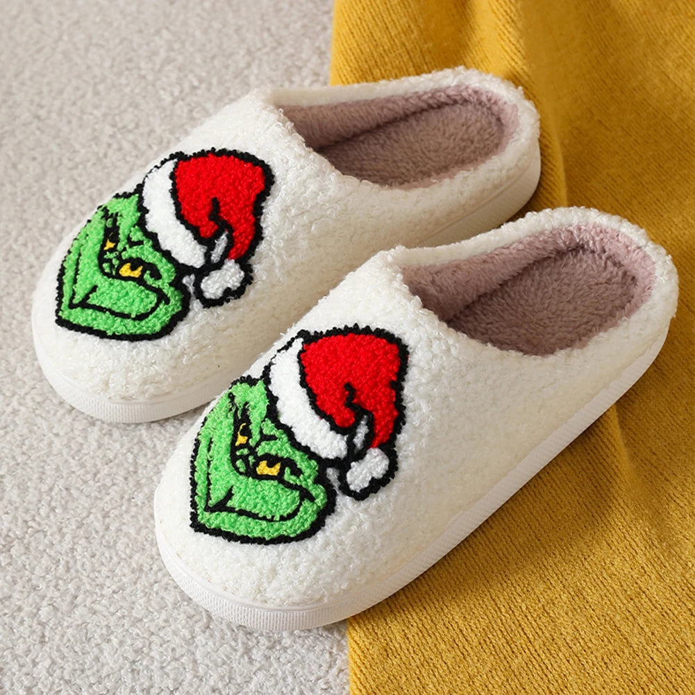 Grinch Flat Thermal Slippers Comfortable Fluffy Home Slippers for Indoor