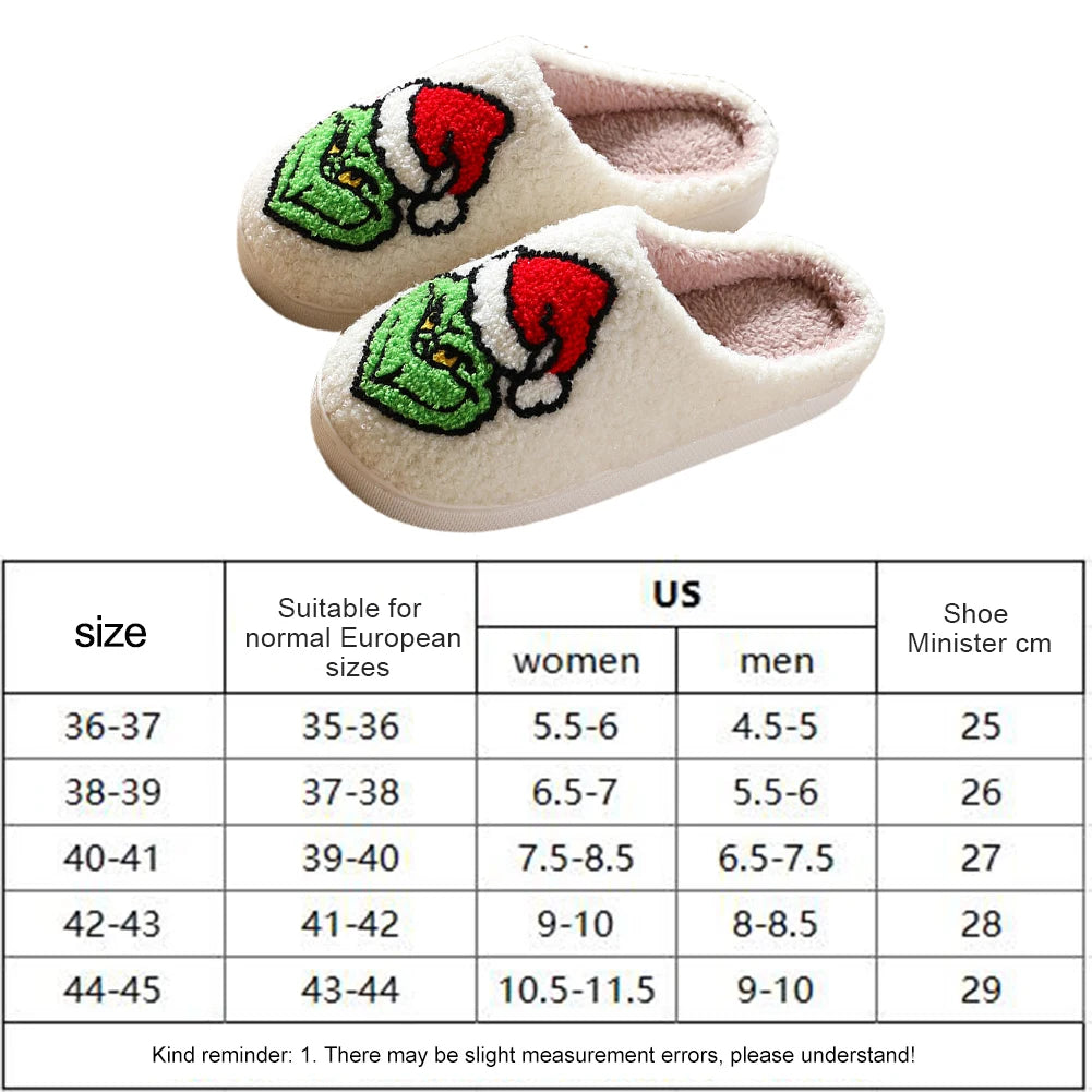 Grinch Flat Thermal Slippers Comfortable Fluffy Home Slippers for Indoor