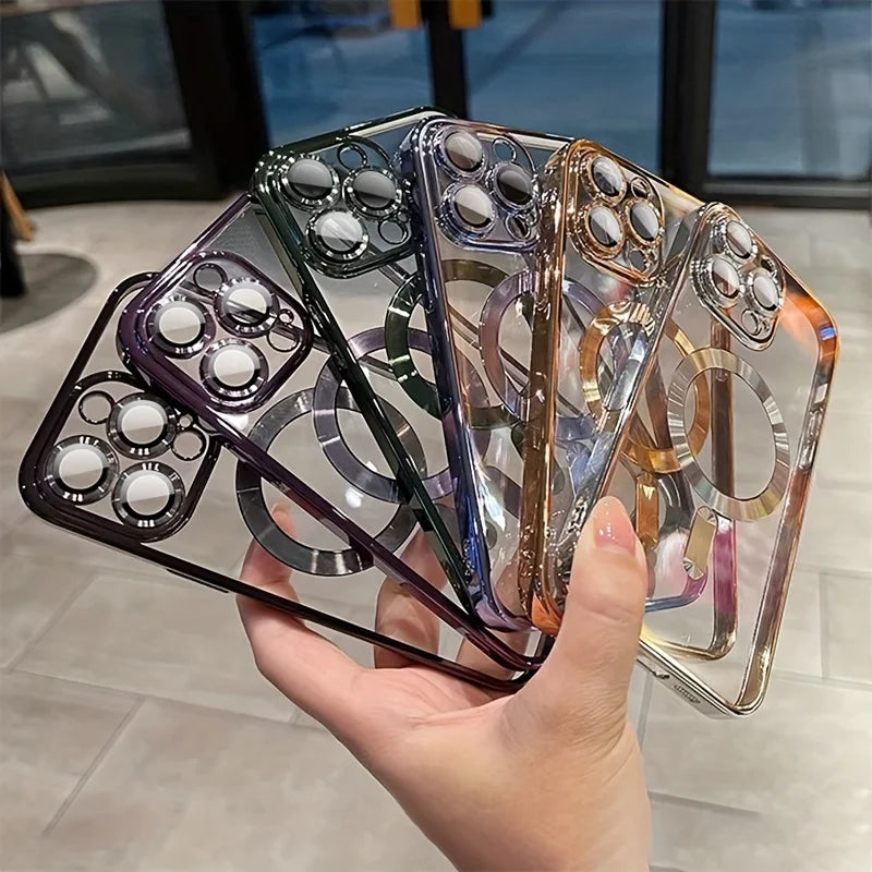 Luxury Magnetic Plating Clear Case For Magsafe Wireless Charging