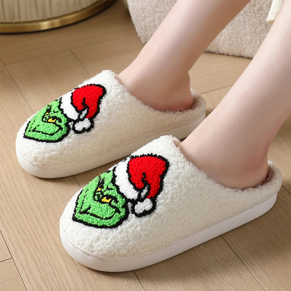 Grinch Flat Thermal Slippers Comfortable Fluffy Home Slippers for Indoor