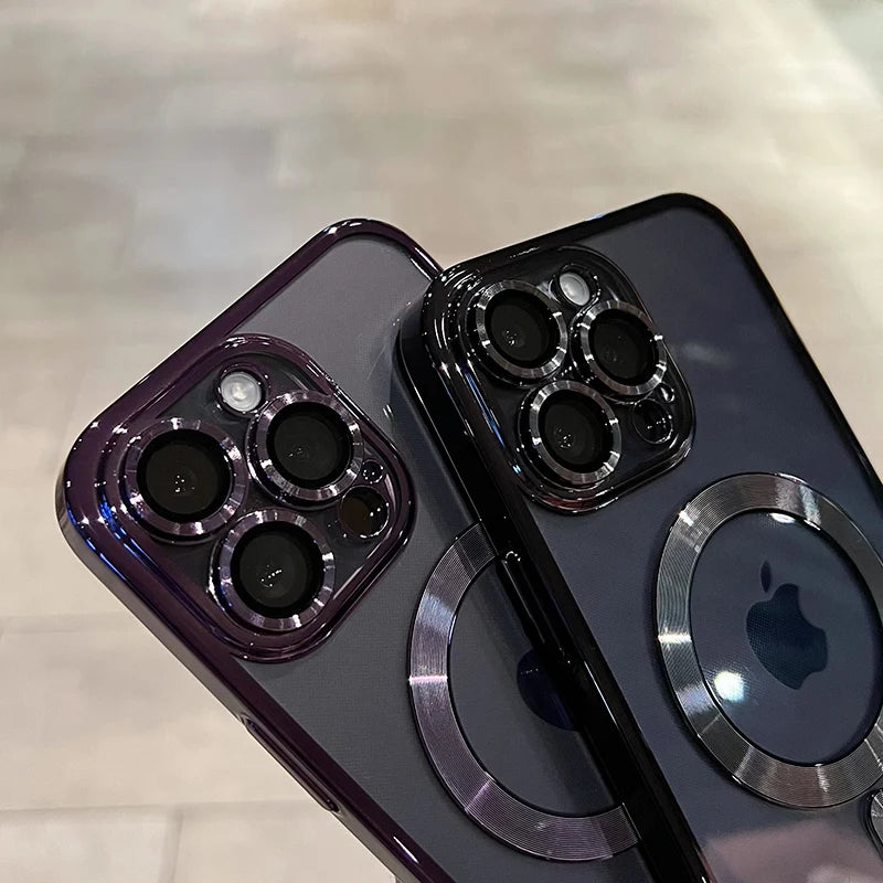 Luxury Magnetic Plating Clear Case For Magsafe Wireless Charging