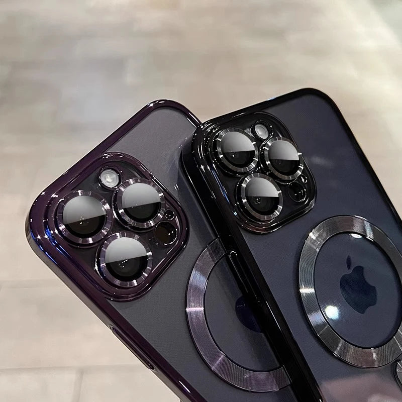 Luxury Magnetic Plating Clear Case For Magsafe Wireless Charging