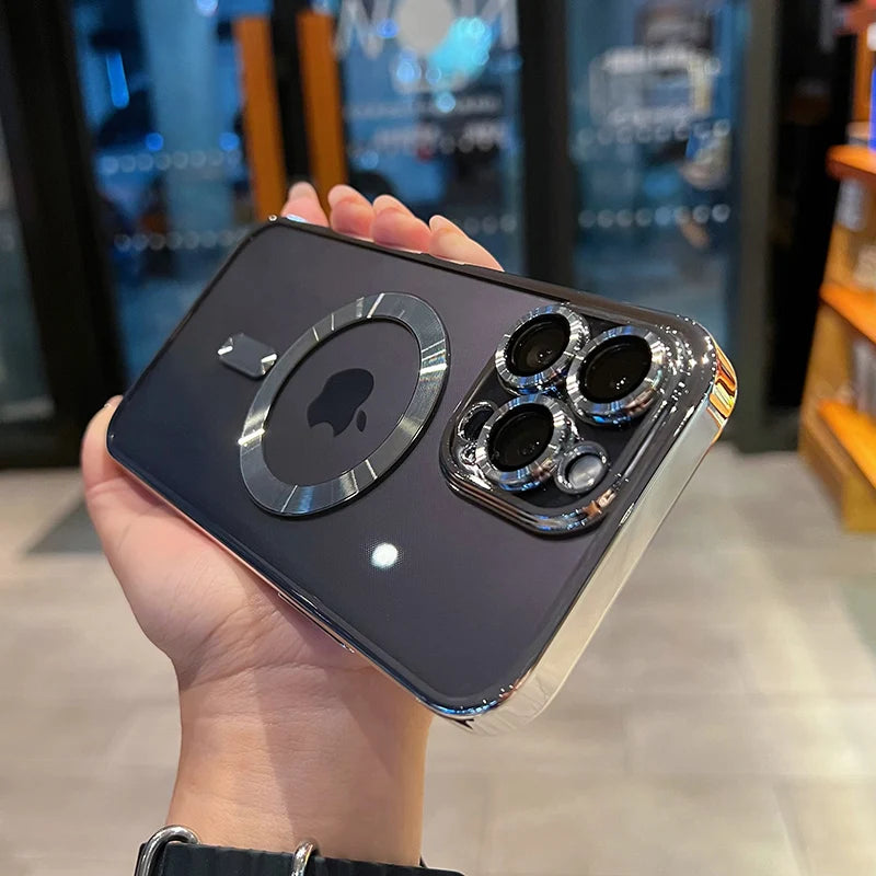 Luxury Magnetic Plating Clear Case For Magsafe Wireless Charging