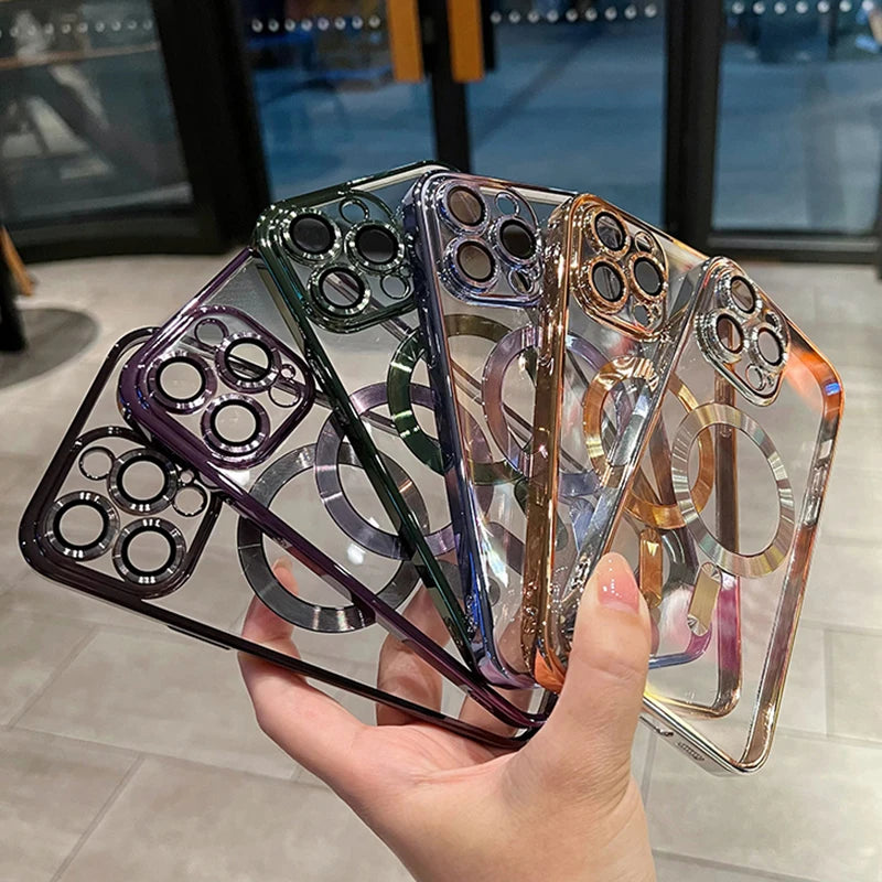 Luxury Magnetic Plating Clear Case For Magsafe Wireless Charging