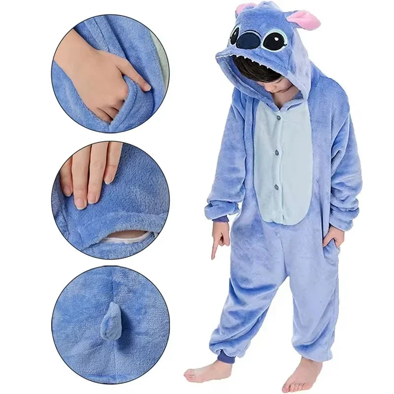 Kids Stitch Cosplay Costumes Jumpsuit  Clothes Stitch Child Hooded Loungewear