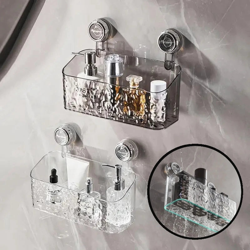 Suction Cup Storage Rack Rectangle Organizer Shelf No Drilling Bathroom Shower Organizer Holder For Countertop Kitchen Bathroom