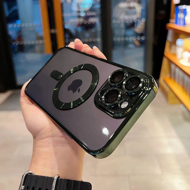 Luxury Magnetic Plating Clear Case For Magsafe Wireless Charging