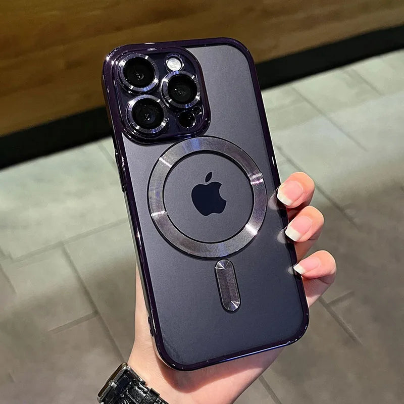 Luxury Magnetic Plating Clear Case For Magsafe Wireless Charging