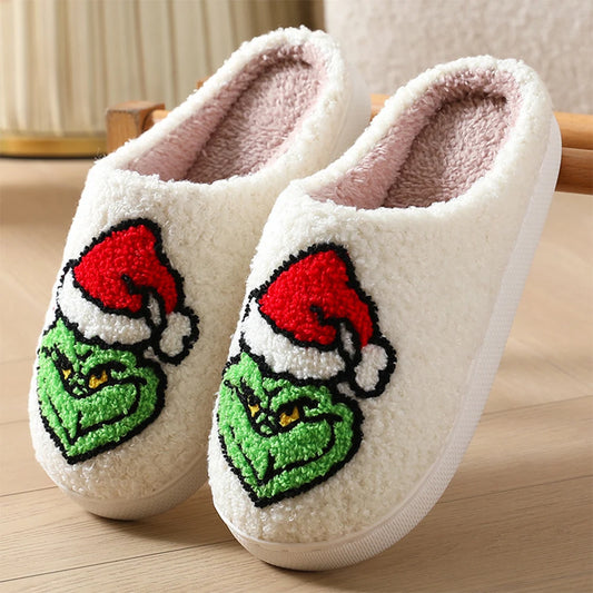 Grinch Flat Thermal Slippers Comfortable Fluffy Home Slippers for Indoor